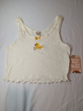 Messy Bun Just Chillin Cream Tank with Duck Applique